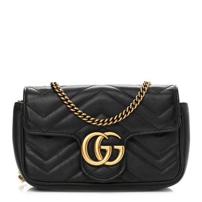 Gucci Calfskin Matelasse Super Mini GG Marmont Shoulder Bag Black 1 of 11
