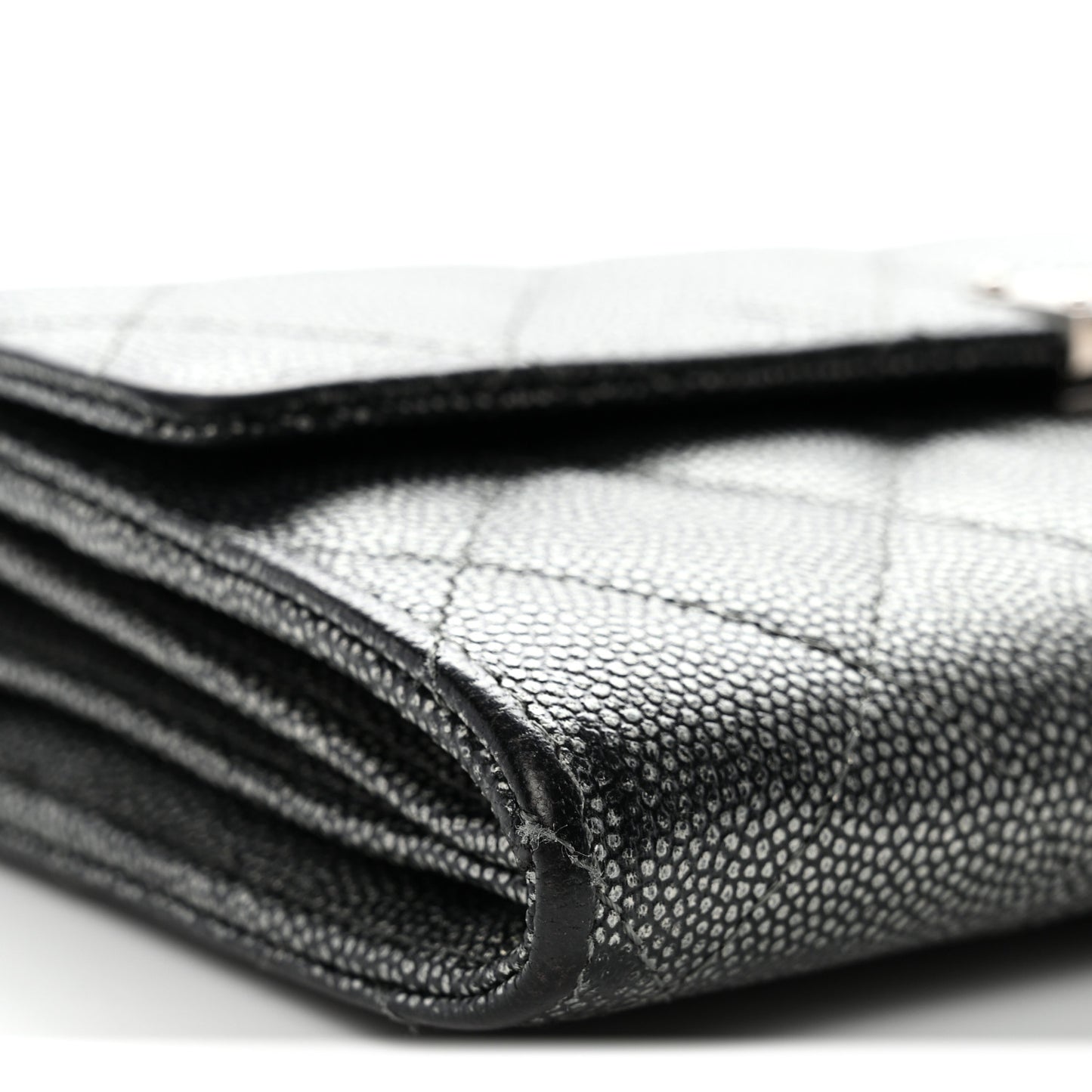 Metallic Caviar Quilted Large Golden Class Gusset Flap Wallet Dark Grey
