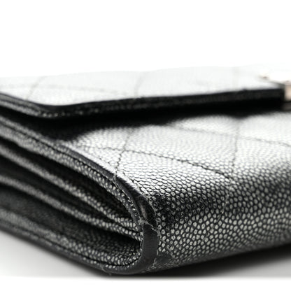Chanel Metallic Caviar Quilted Large Golden Class Gusset Flap Wallet Dark Grey 10 of 16