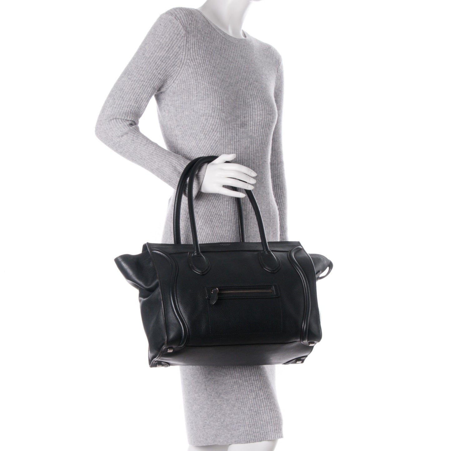 Drummed Calfskin Shoulder Luggage Black