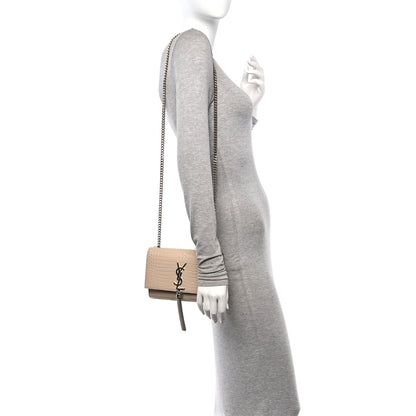 Saint Laurent Calfskin Crocodile Embossed Small Classic Monogram Kate Tassel Satchel Nude Powder 2 of 12