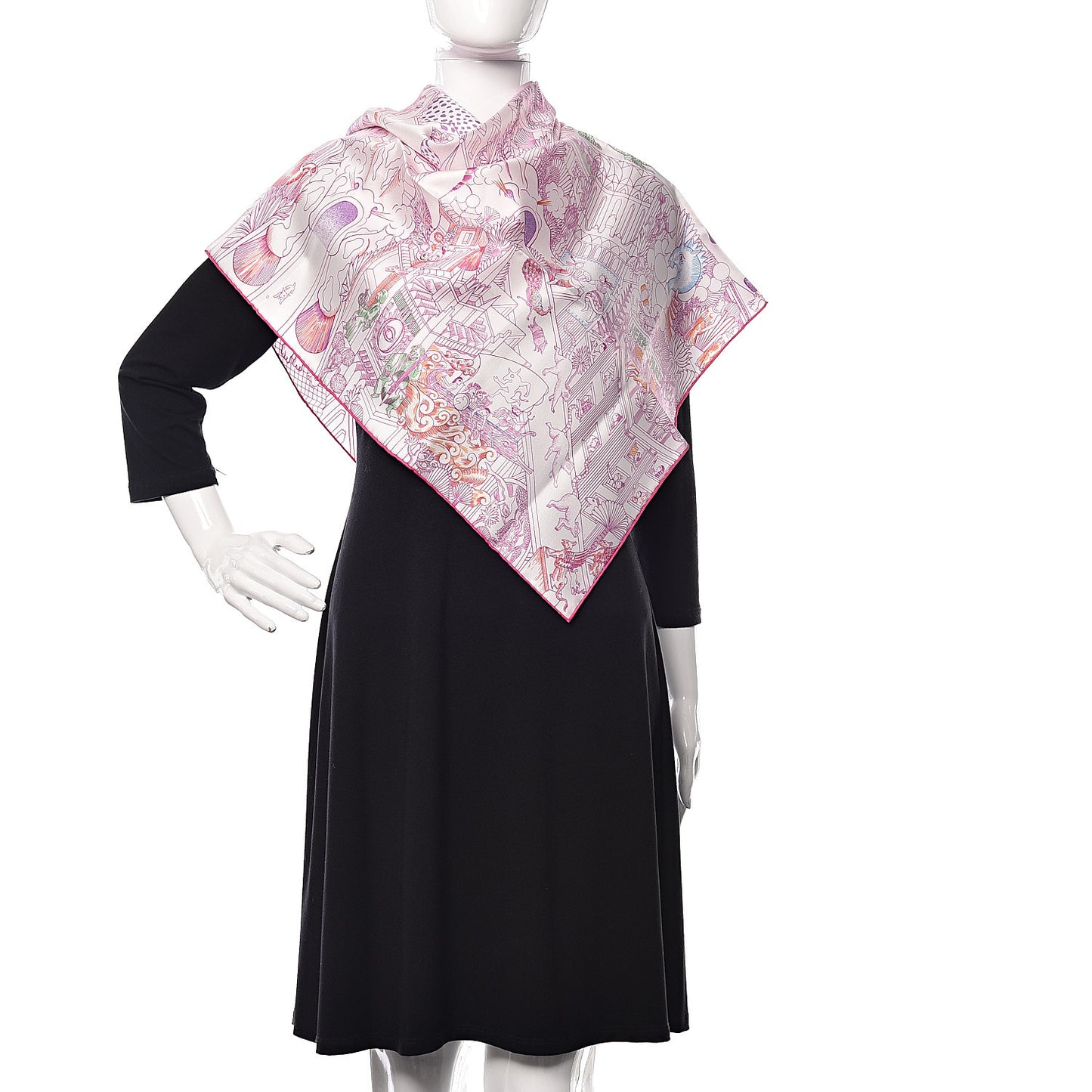 Silk Animapolis Scarf 90 Blanc Fuchsia Multicolor