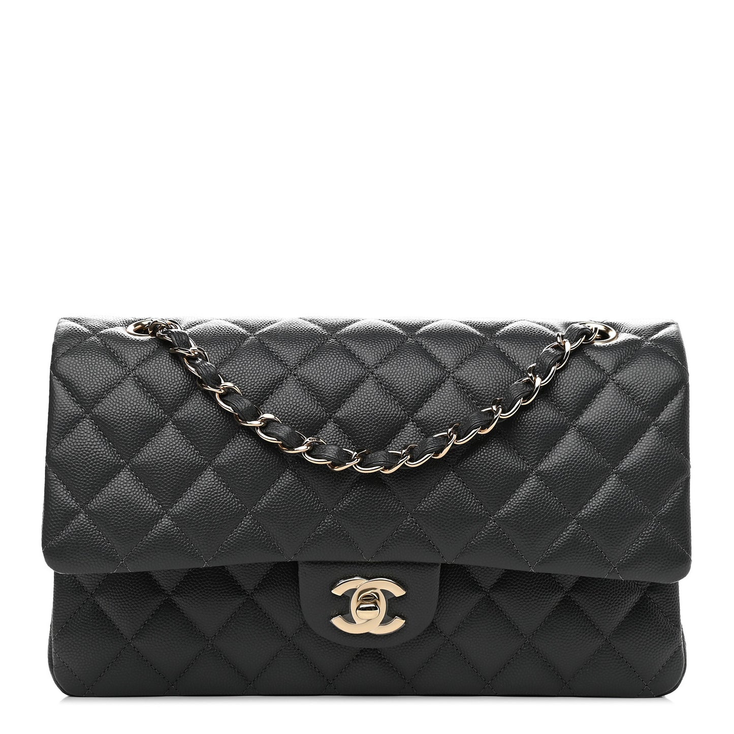 Caviar Quilted Medium Double Flap Dark Grey