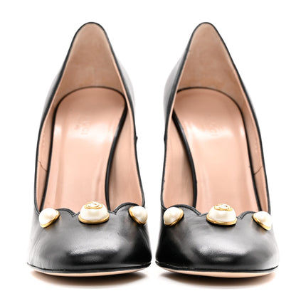 Gucci Calfskin Pearl Embellished Pumps 39 Black 2 of 8