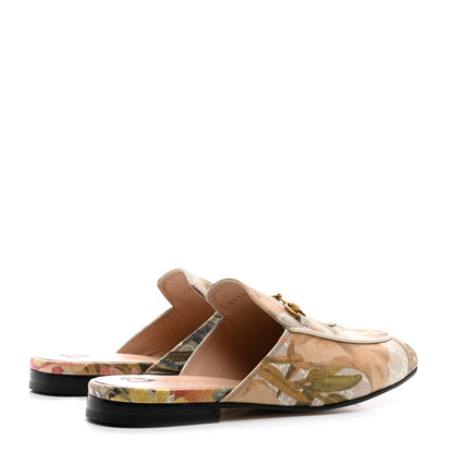 Gucci GG Supreme Monogram Malaga Kid Water Flora Womens Princetown Slippers 40 Beige White Multicolor Mystic White 4 of 9