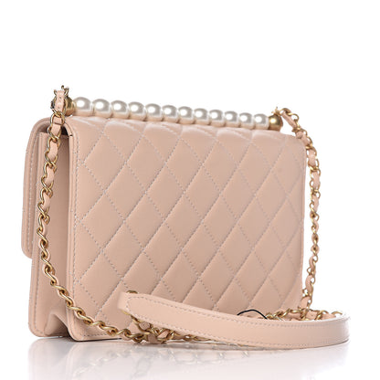 Chanel Lambskin Quilted Small Chic Pearls Flap Beige 3 of 12