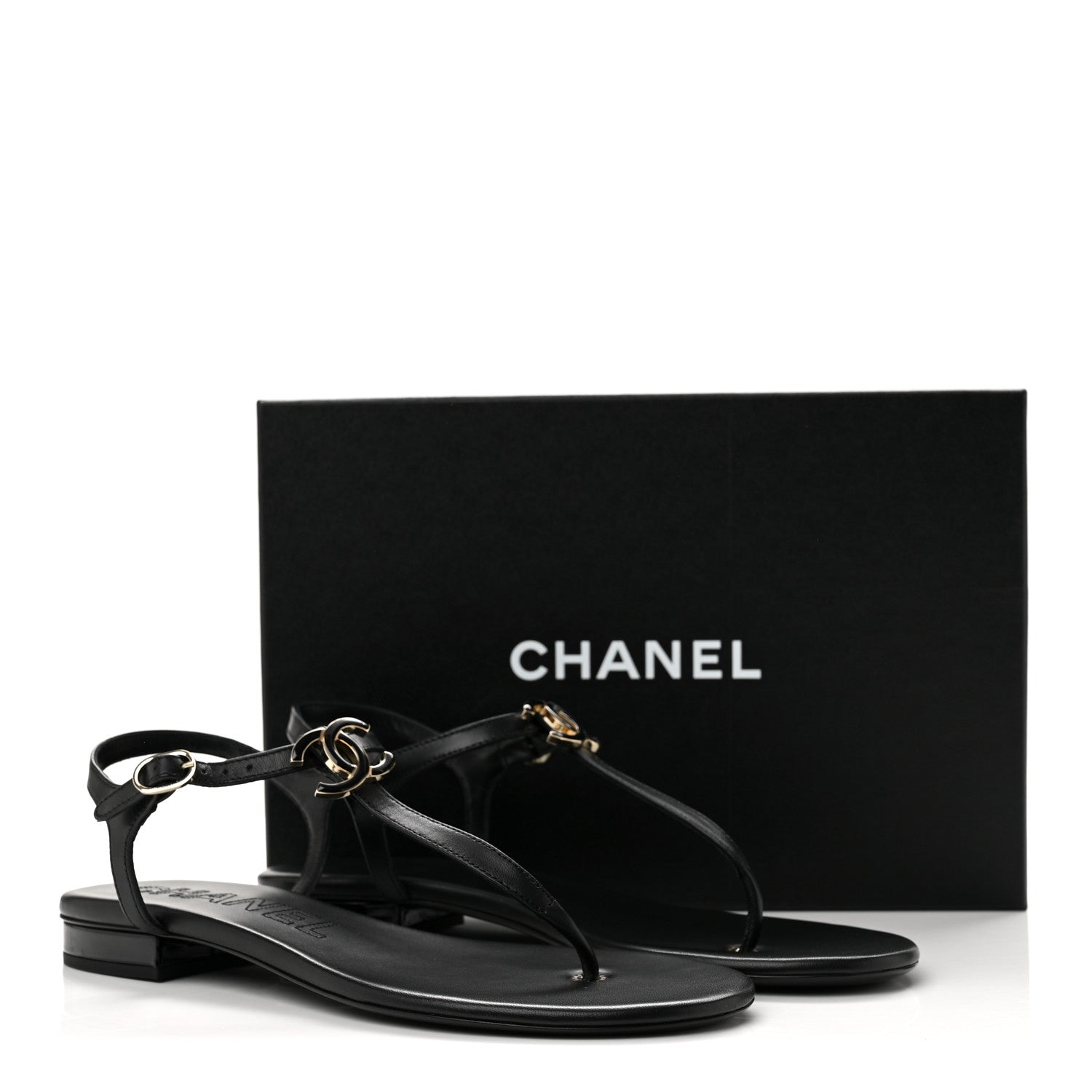 Chanel Lambskin Enamel CC Thong Sandals 41 Black 10 of 10