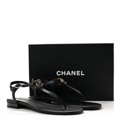 Chanel Lambskin Enamel CC Thong Sandals 41 Black 10 of 10