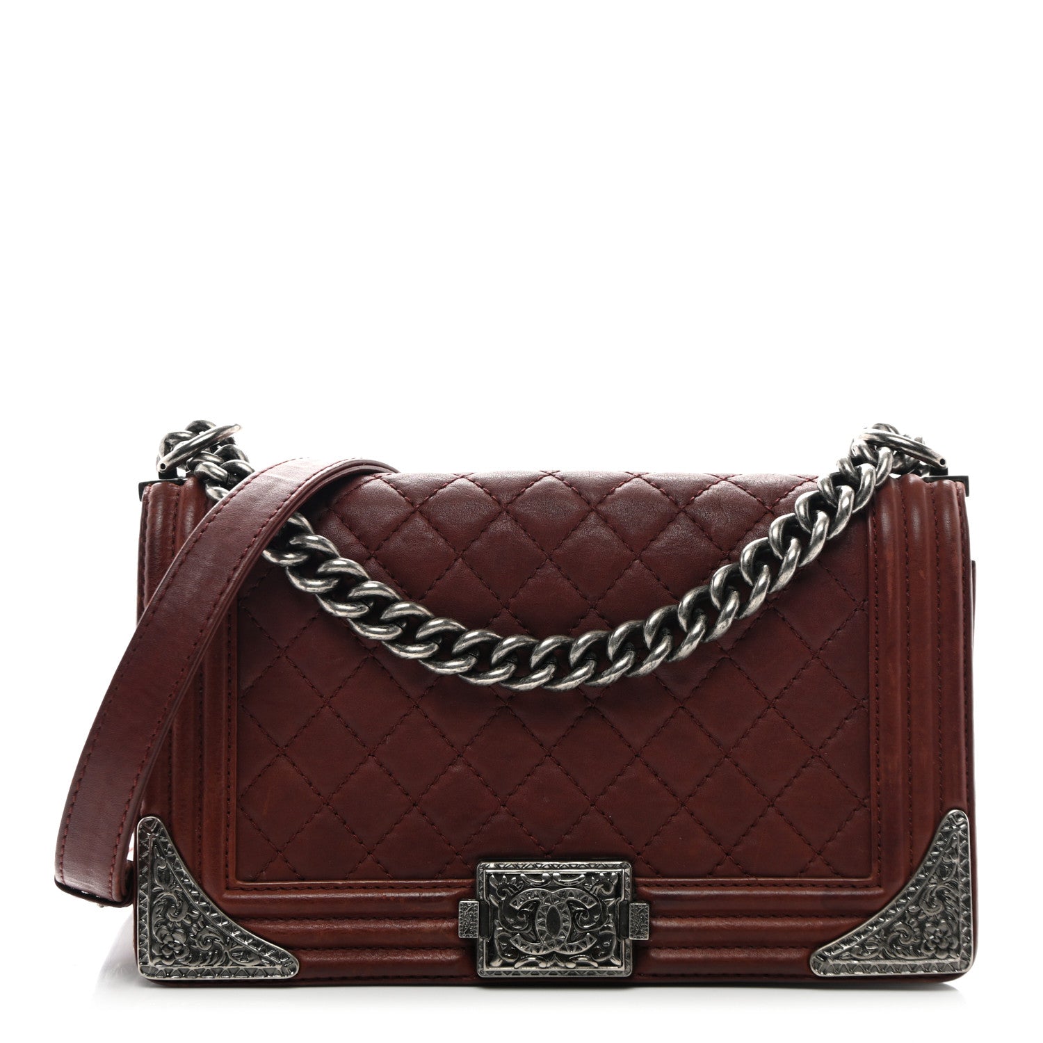Chanel Calfskin Quilted Metal Embellished Paris Dallas Medium Boy Flap Burgundy 1 of 10