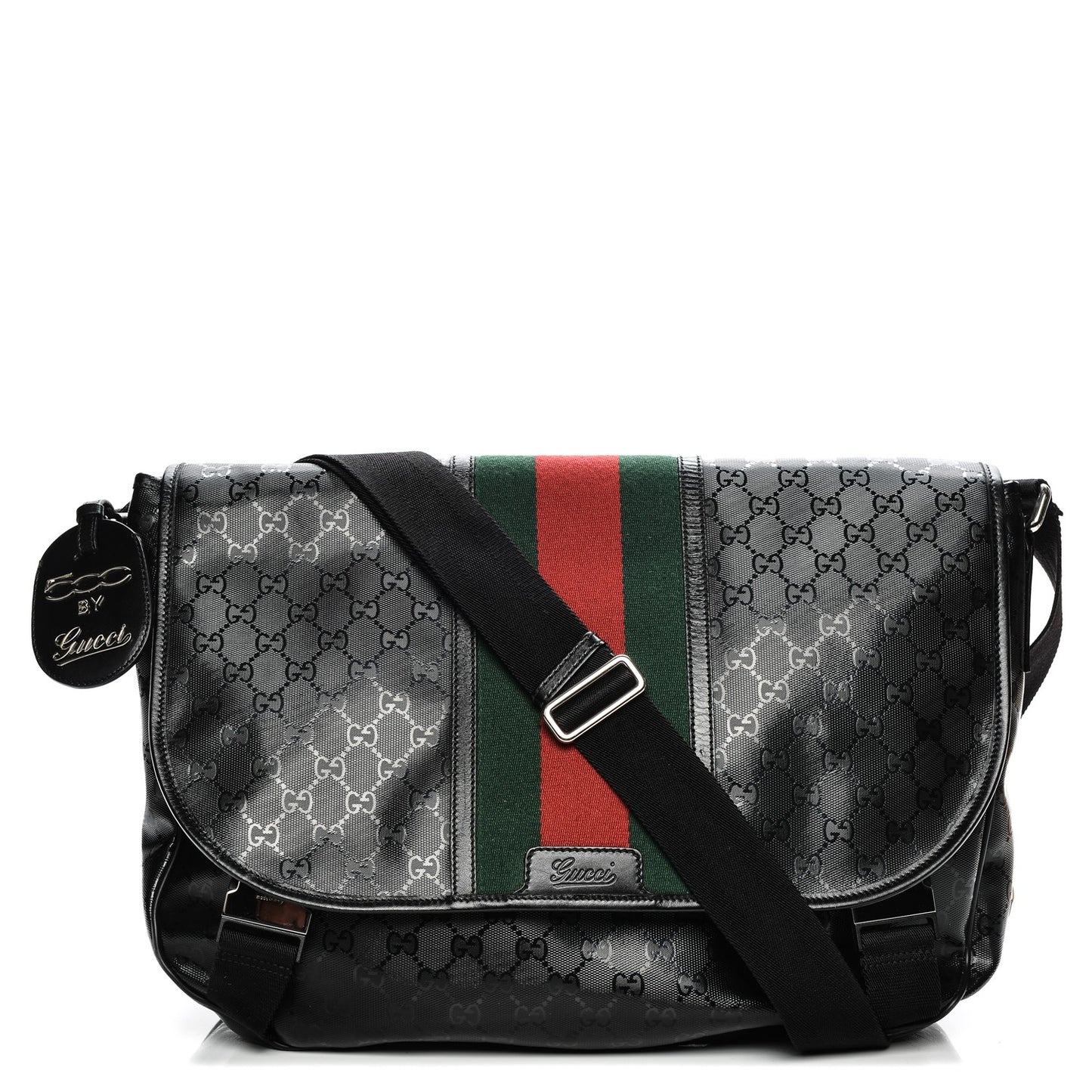 Imprime Monogram Medium Web 500 by Gucci Double Buckle Flap Messenger Bag Black