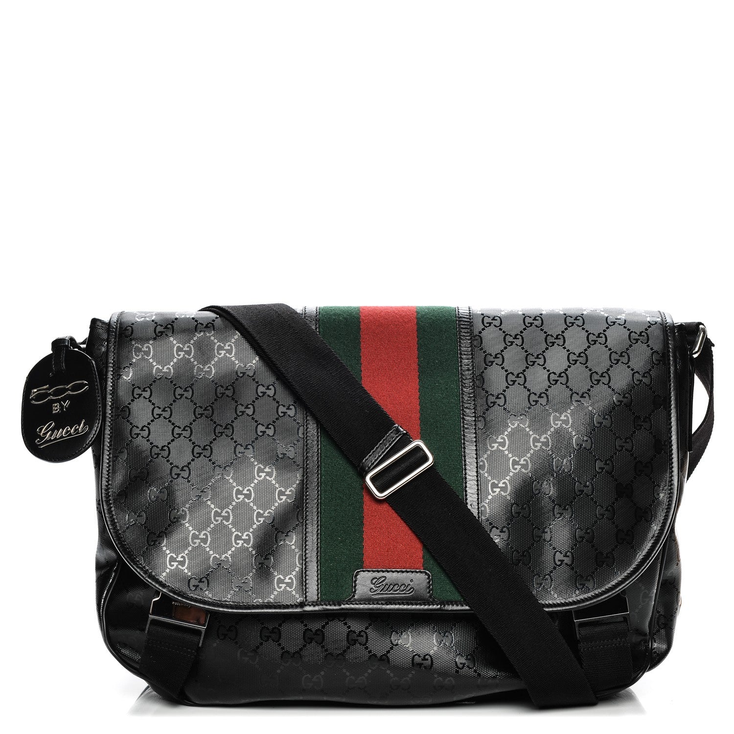 Gucci Imprime Monogram Medium Web 500 by Gucci Double Buckle Flap Messenger Bag Black 1 of 9