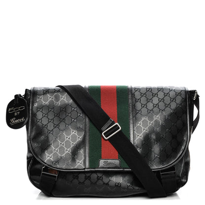 Gucci Imprime Monogram Medium Web 500 by Gucci Double Buckle Flap Messenger Bag Black 1 of 9