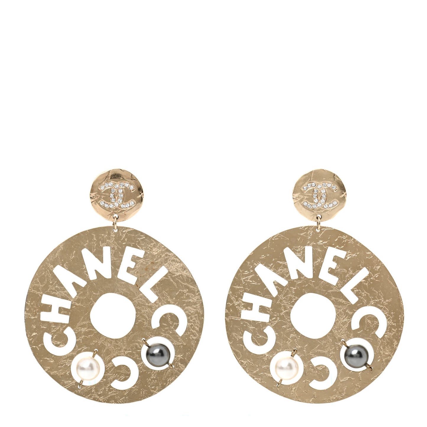 Crystal Pearl CC Papyrus Drop Earrings Gold Grey