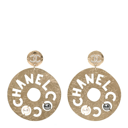 Chanel Crystal Pearl CC Papyrus Drop Earrings Gold Grey 1 of 4