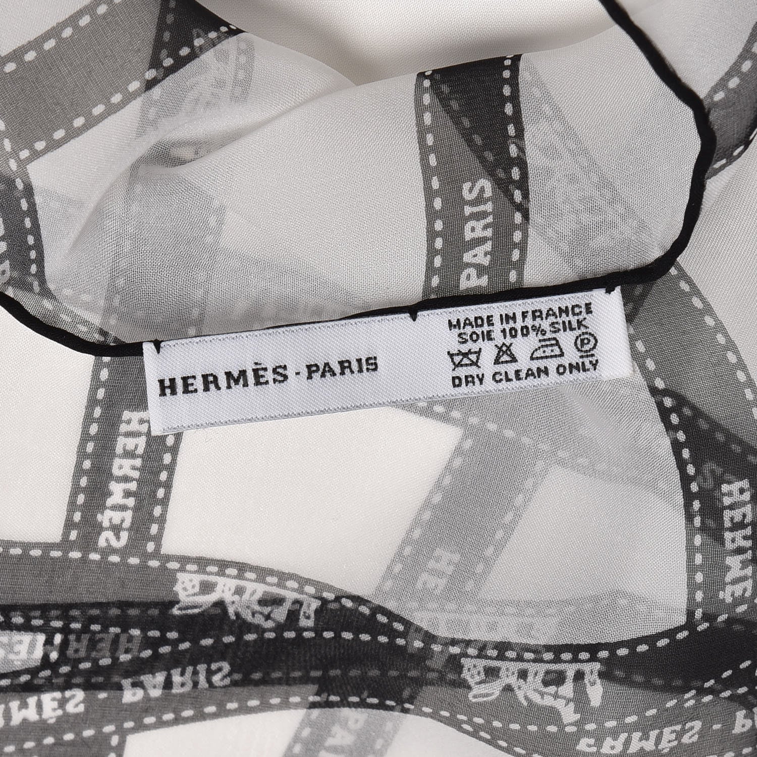 Hermes Mousseline Silk Bolduc Stole Scarf White Black 4 of 4