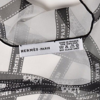 Hermes Mousseline Silk Bolduc Stole Scarf White Black 4 of 4