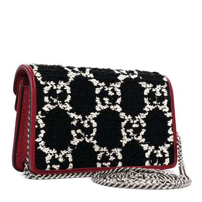 Gucci Tweed GG Monogram Super Mini Dionysus Shoulder Bag Black White Romantic Cherry 3 of 9