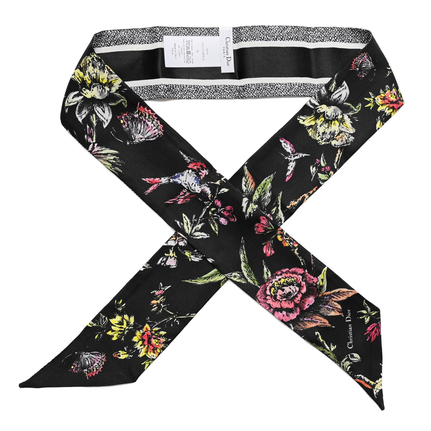 Silk Twill D-Floral Mitzah Scarf Black Multicolor