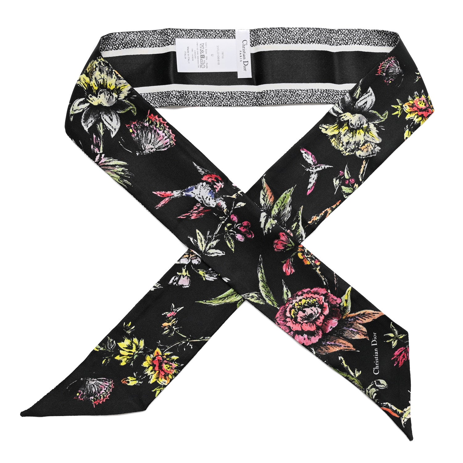 Christian Dior Silk Twill D-Floral Mitzah Scarf Black Multicolor 1 of 4