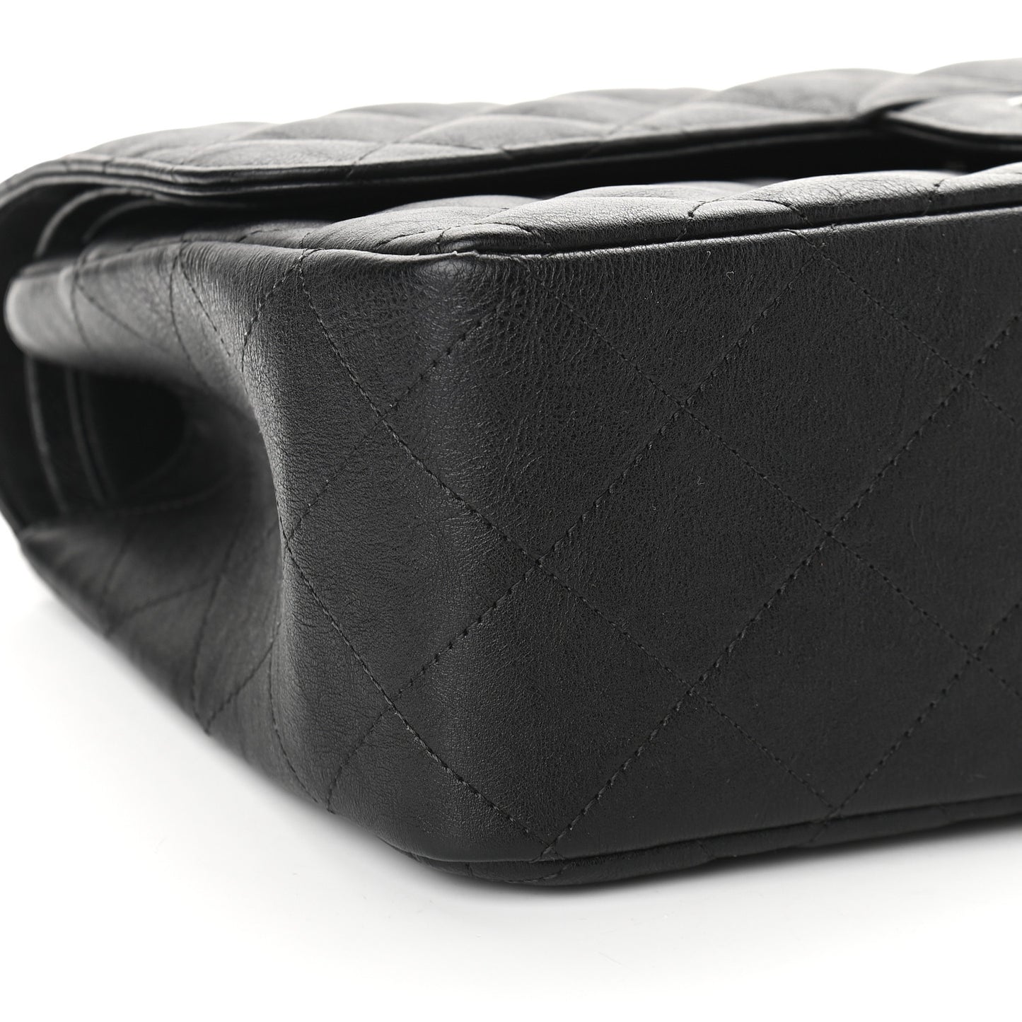 Crumpled Calfskin Quilted Jumbo Double Flap So Black