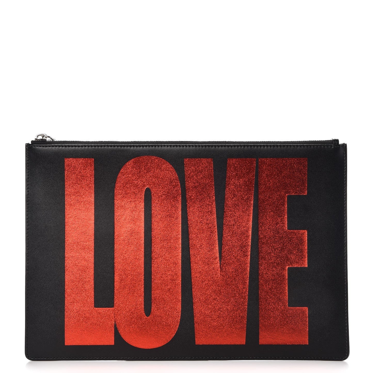 Calfskin Love Print Medium Flat Pouch Black