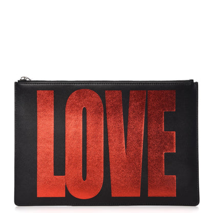 Givenchy Calfskin Love Print Medium Flat Pouch Black 1 of 9