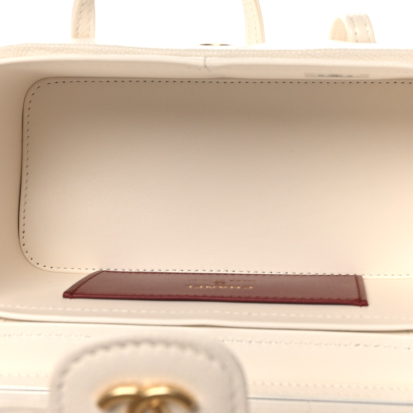 Shiny Caviar Preppy Coco Long Vanity With Strap White