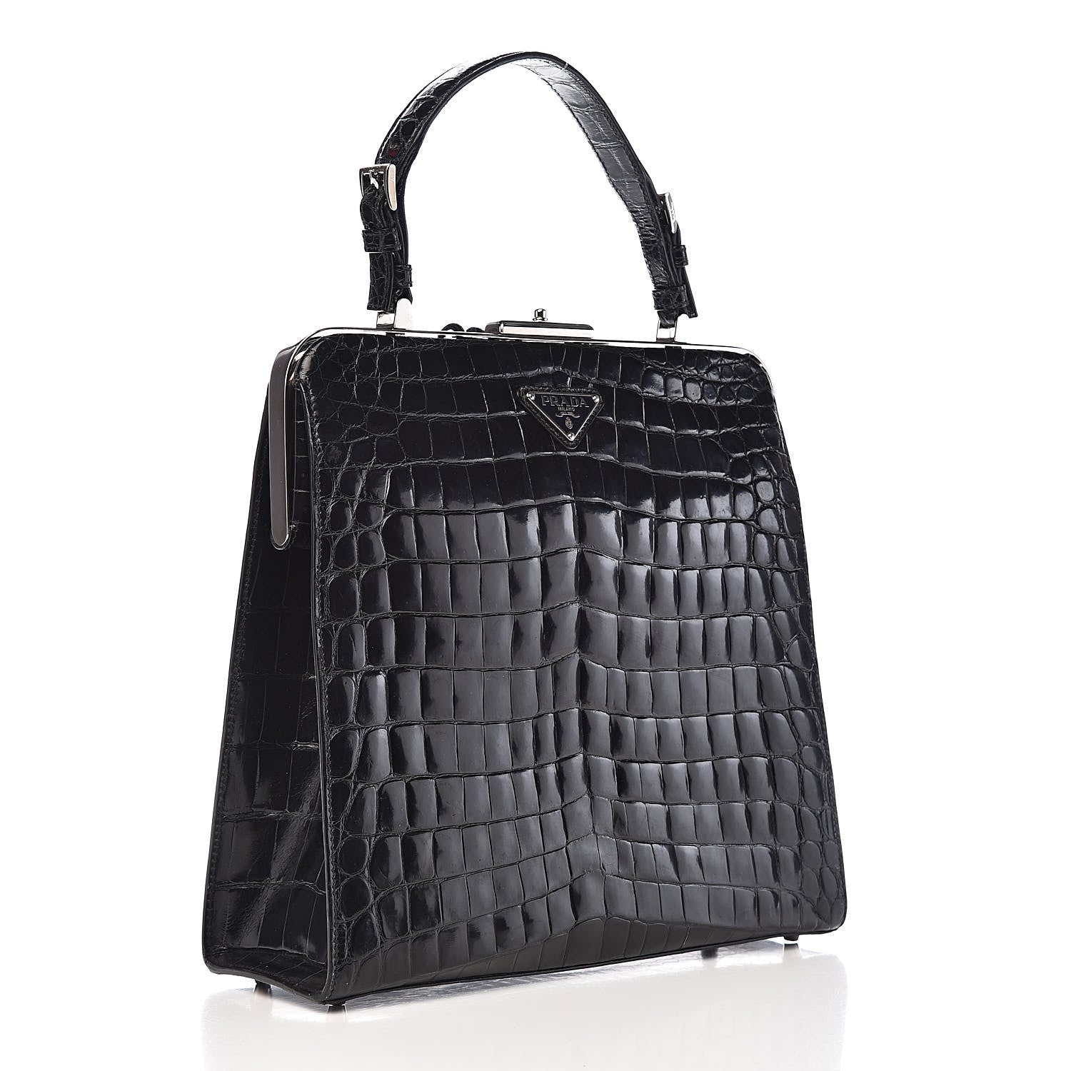 Prada Shiny Crocodile Framed Bag Black 3 of 15