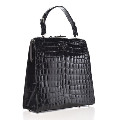 Prada Shiny Crocodile Framed Bag Black 3 of 15