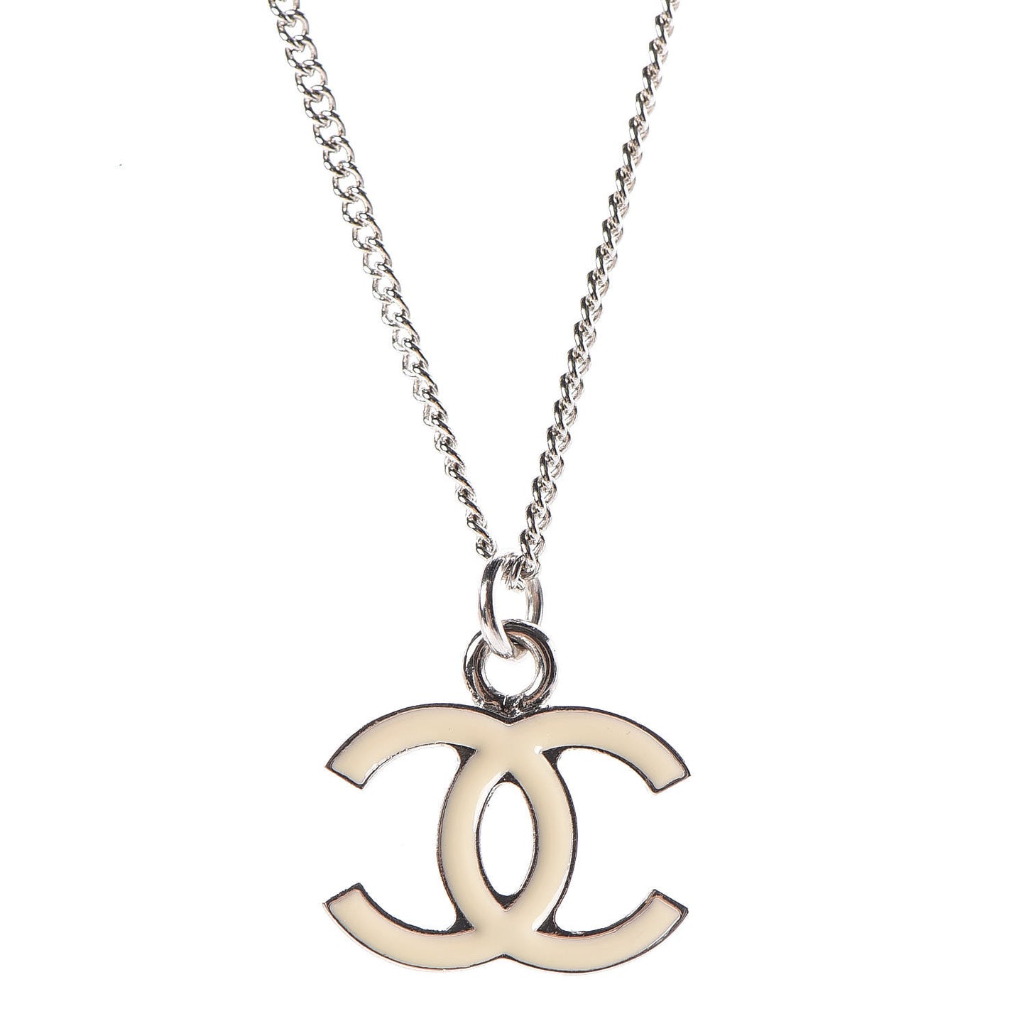 Enamel CC Necklace White Silver
