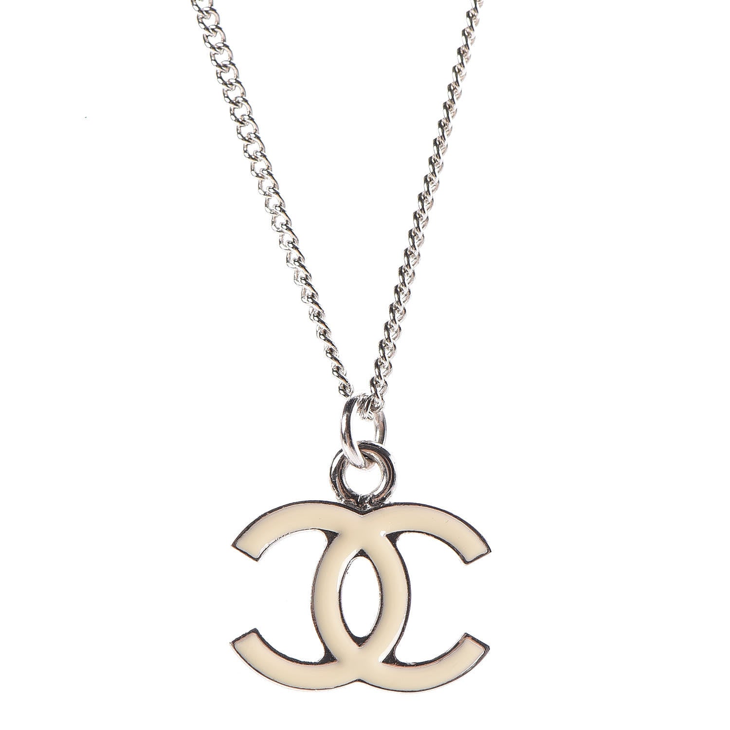 Chanel Enamel CC Necklace White Silver 4 of 8