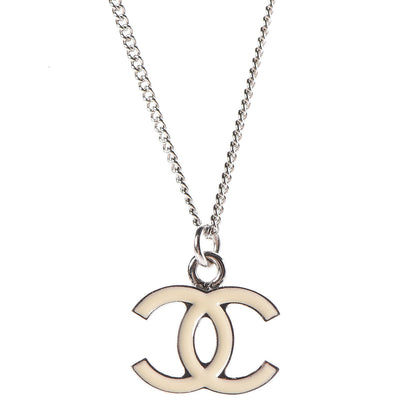 Chanel Enamel CC Necklace White Silver 4 of 8