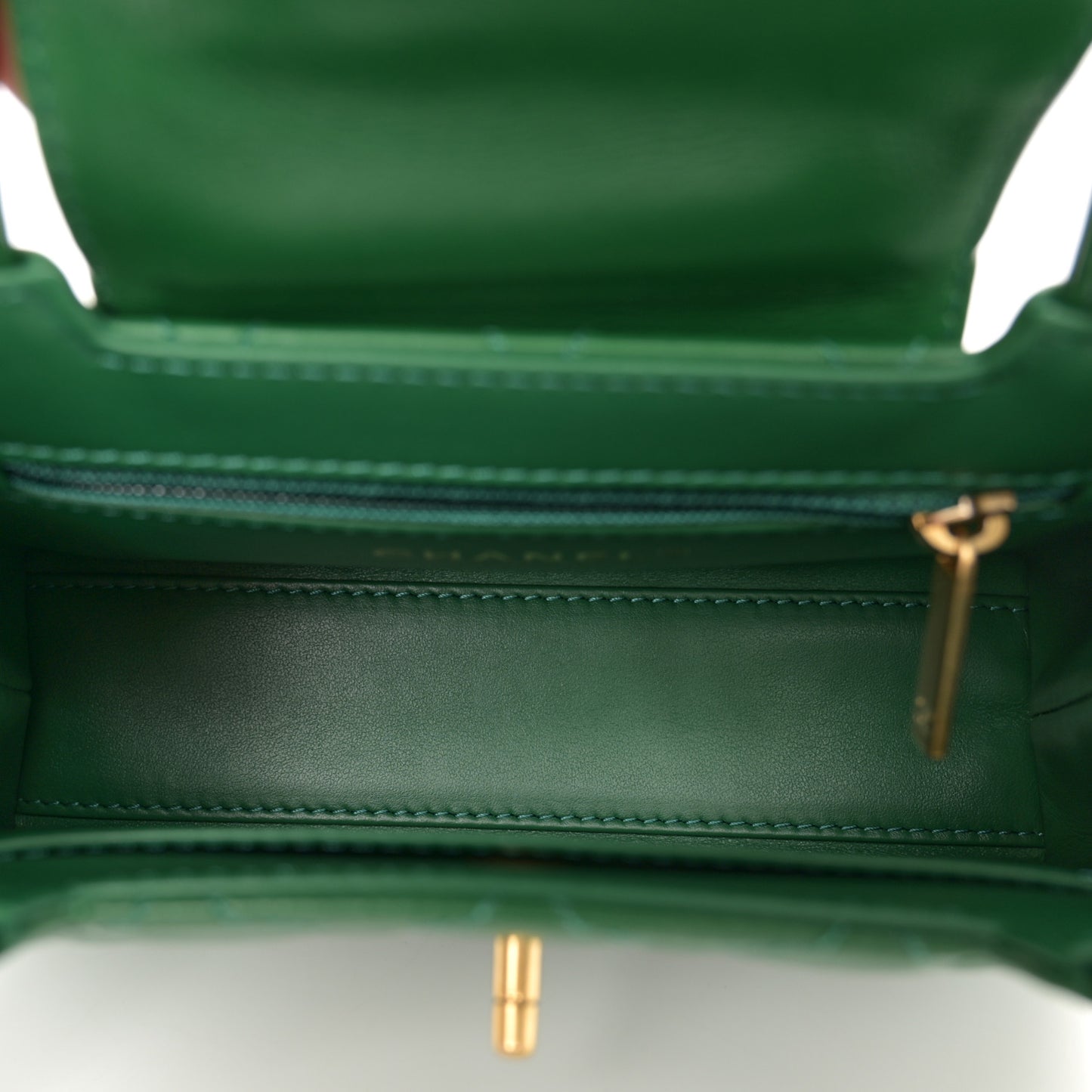 Shiny Aged Calfskin Quilted Nano Kelly Shopper Green