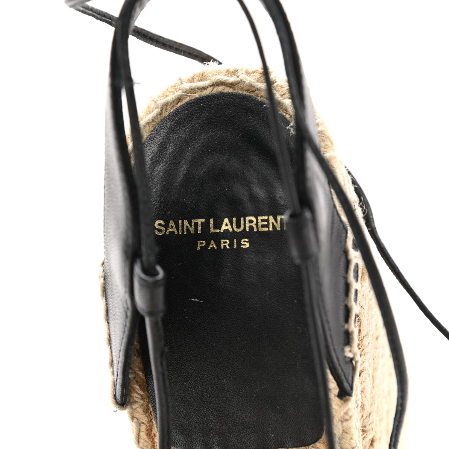 Saint Laurent Calfskin Espadrille Lace-Up Wedges 37 Black 6 of 12