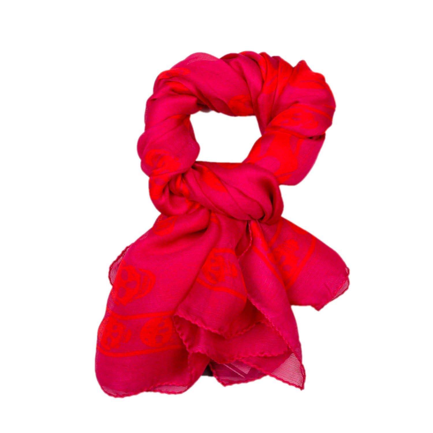 Alexander McQueen Silk Chiffon Skull Scarf Pink Orange 1 of 8