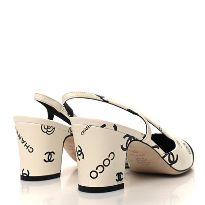 Chanel Printed Lambskin Cap Toe CC Slingback Pumps 38.5 Black White 4 of 8