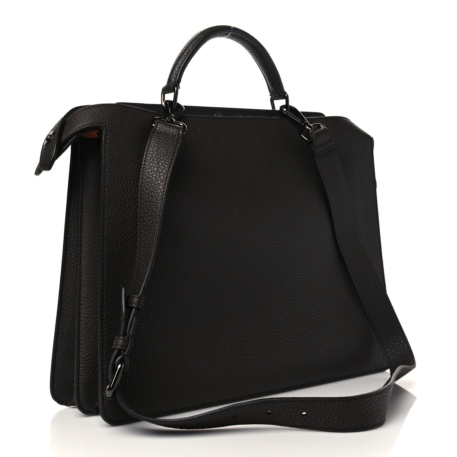 Fendi Cuoio Romano Vitello Cover Glazed Fabric Bi-Color FF 1974 Medium Peekaboo I SEE U Satchel Dark Brown 3 of 6