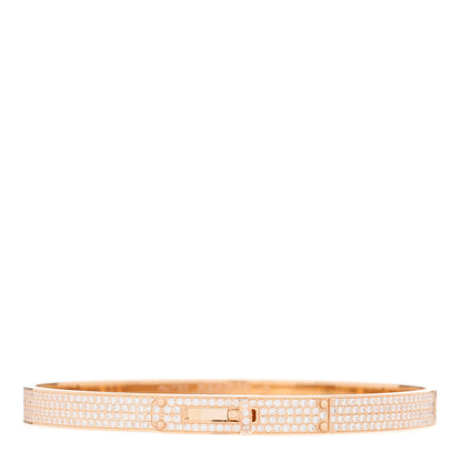 Hermes 18K Rose Gold Diamond PM Kelly Full Pave Bracelet LG 1 of 3