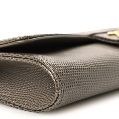Chanel Calfskin Lizard Embossed Top Handle Long Clutch With Chain Dark Khaki 10 of 12