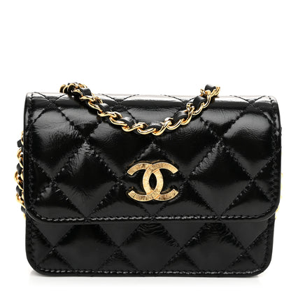 Chanel Shiny Lambskin Quilted Clutch With Chain Black 1 of 12
