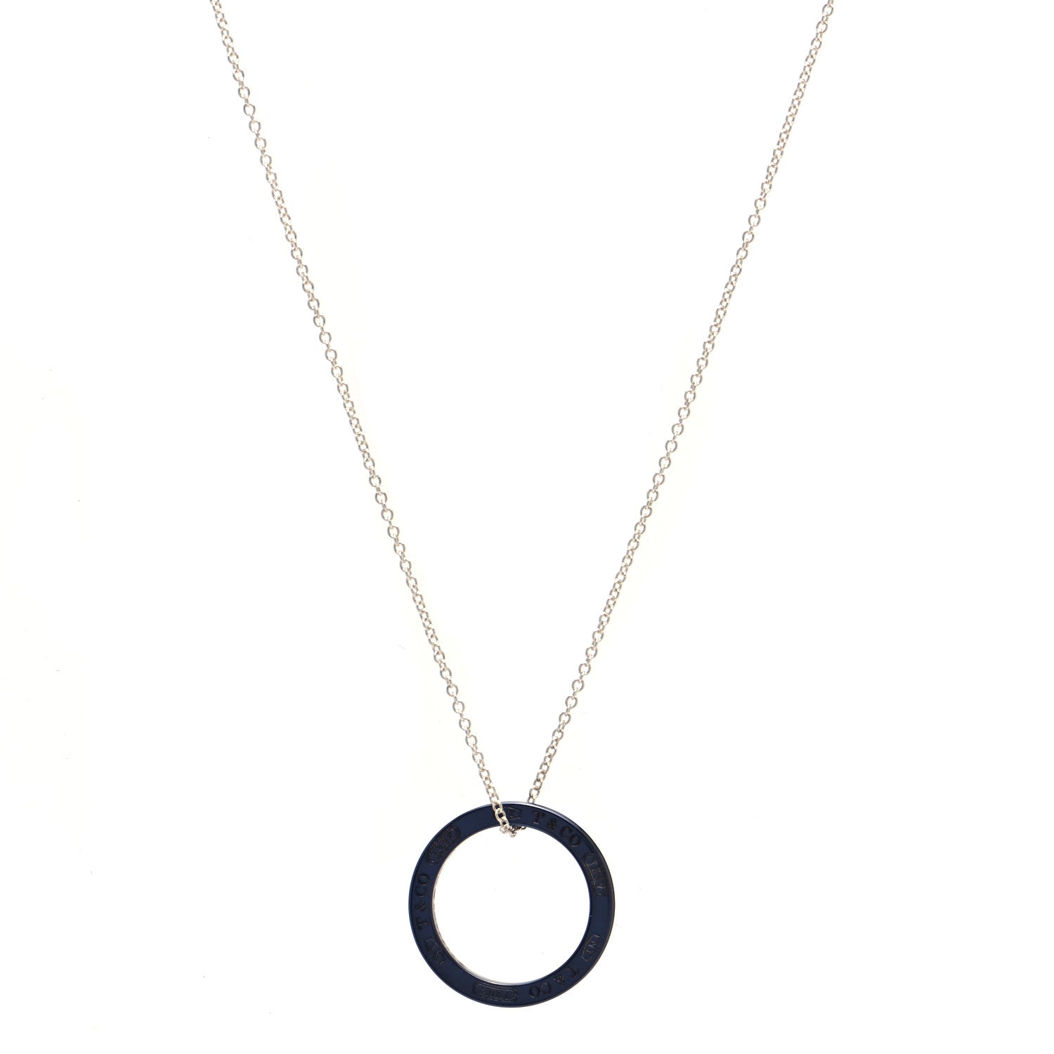 Tiffany Sterling Silver Titanium 1837 Circle Pendant Necklace 1 of 7