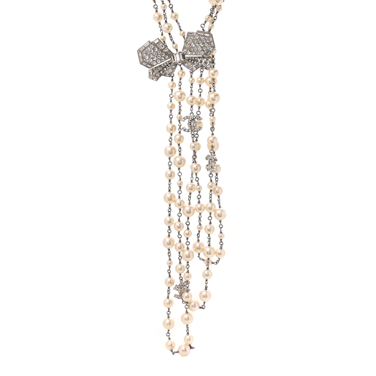 Crystal Pearl CC Butterfly Necklace Silver