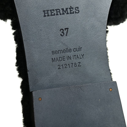 Hermes Woolskin Oran Sandals 37 Black 8 of 10