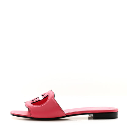 Gucci Cosmos Softy Calfskin Interlocking G Cut Out Slide Sandals 37.5 Rhodamine Pink 1 of 9
