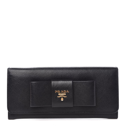 Prada Saffiano Bow Continental Wallet Black 1 of 6