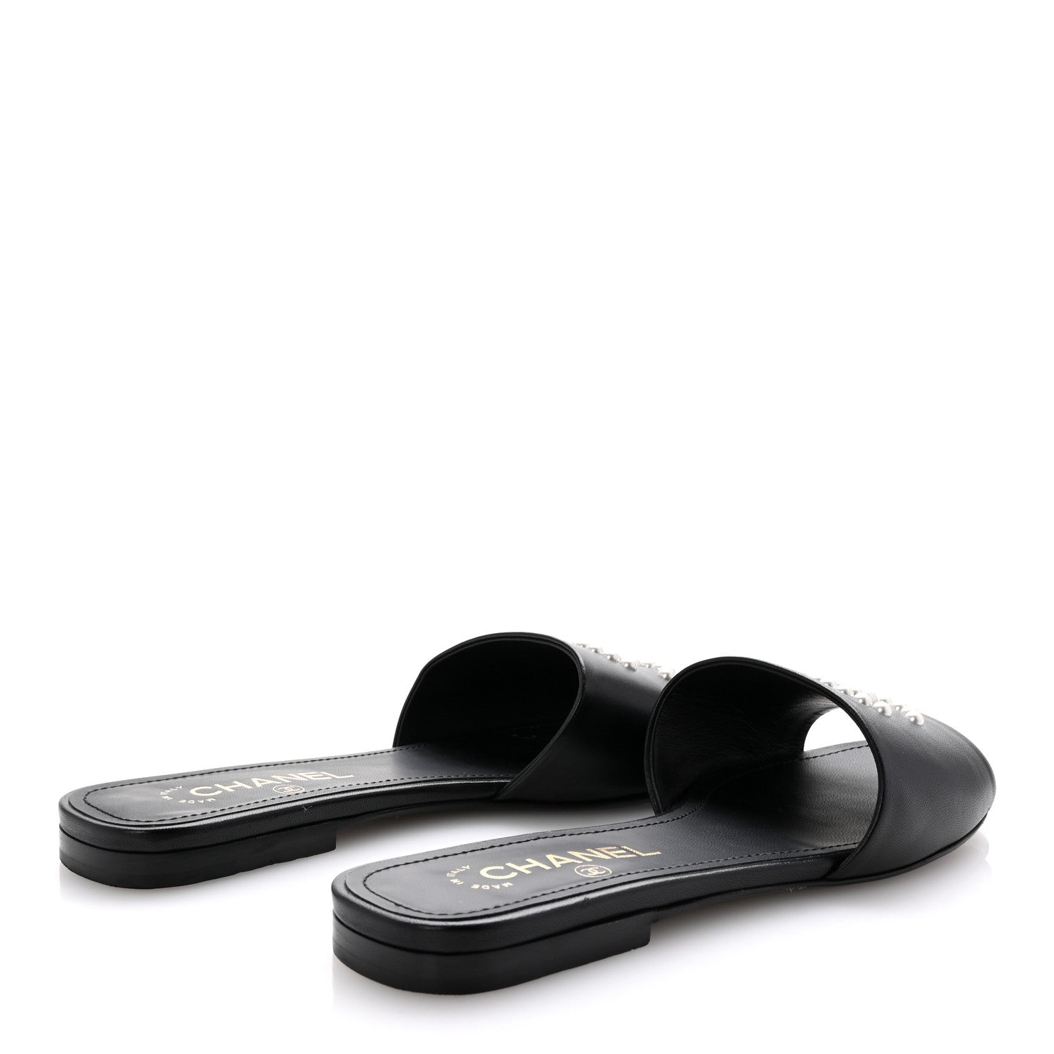Chanel Lambskin Pearl CC Sandals 38.5 Black 5 of 9