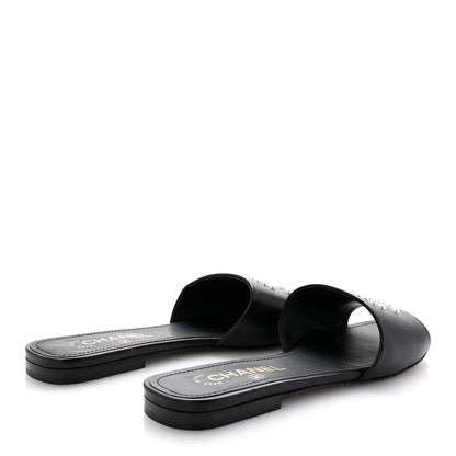 Chanel Lambskin Pearl CC Sandals 38.5 Black 5 of 9