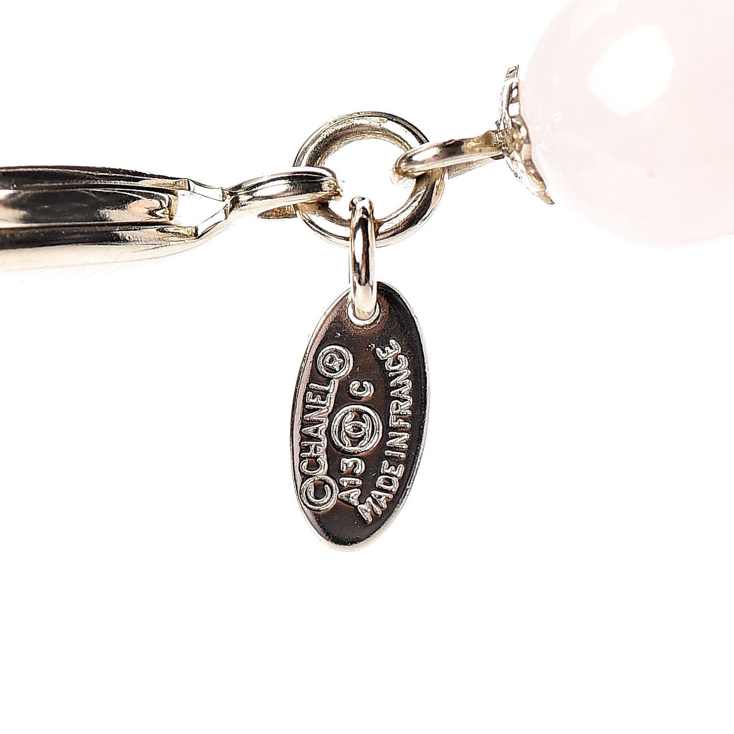 Enamel Striped Pearl CC Necklace Pink Gold