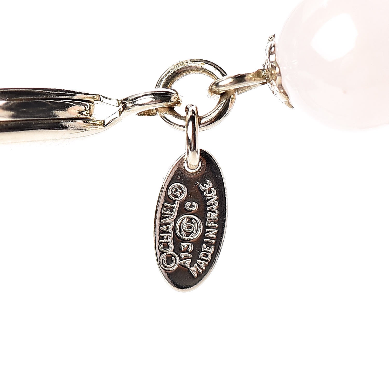 Chanel Enamel Striped Pearl CC Necklace Pink Gold 4 of 4