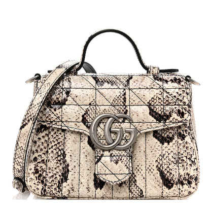 Gucci Snakeskin Matelasse Aria Mini GG Marmont Top Handle Shoulder Bag Roccia 1 of 11